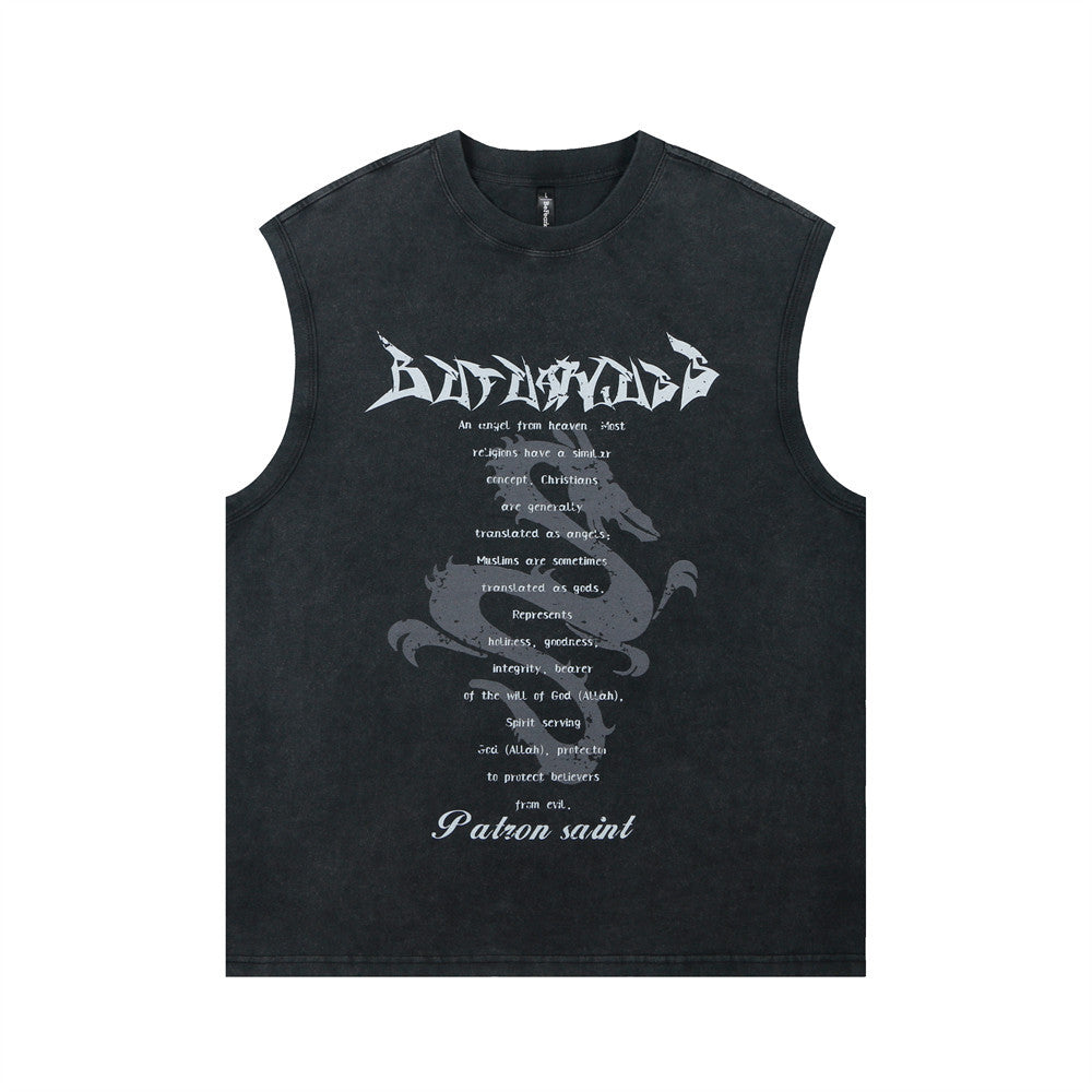 Dragon Print Casual Round Neck Vest For Men